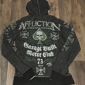 Affliction mens reversible zip front hoodie jacket medium
